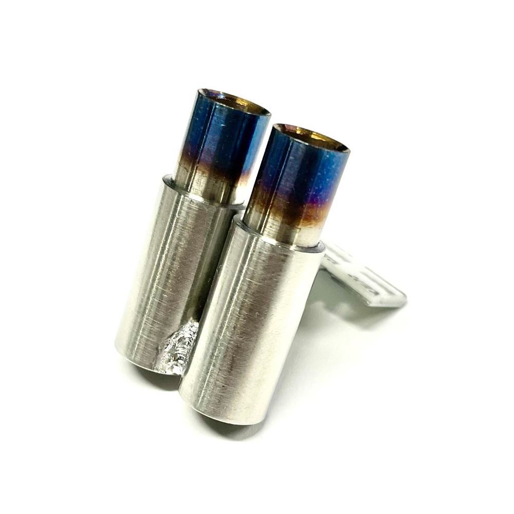 画像3: 【取り寄せ品】スタンダードステンレスマフラー（並列デュアル　焼色・砲弾加工　出口径8Φ　ステー⇔出口15ｍｍ）