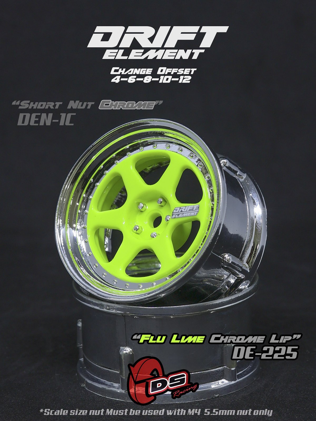 画像1: DRIFT ELEMENT SERIES RIM：Flu Lime 6Spokes Chrome Lip Chrome Rivets