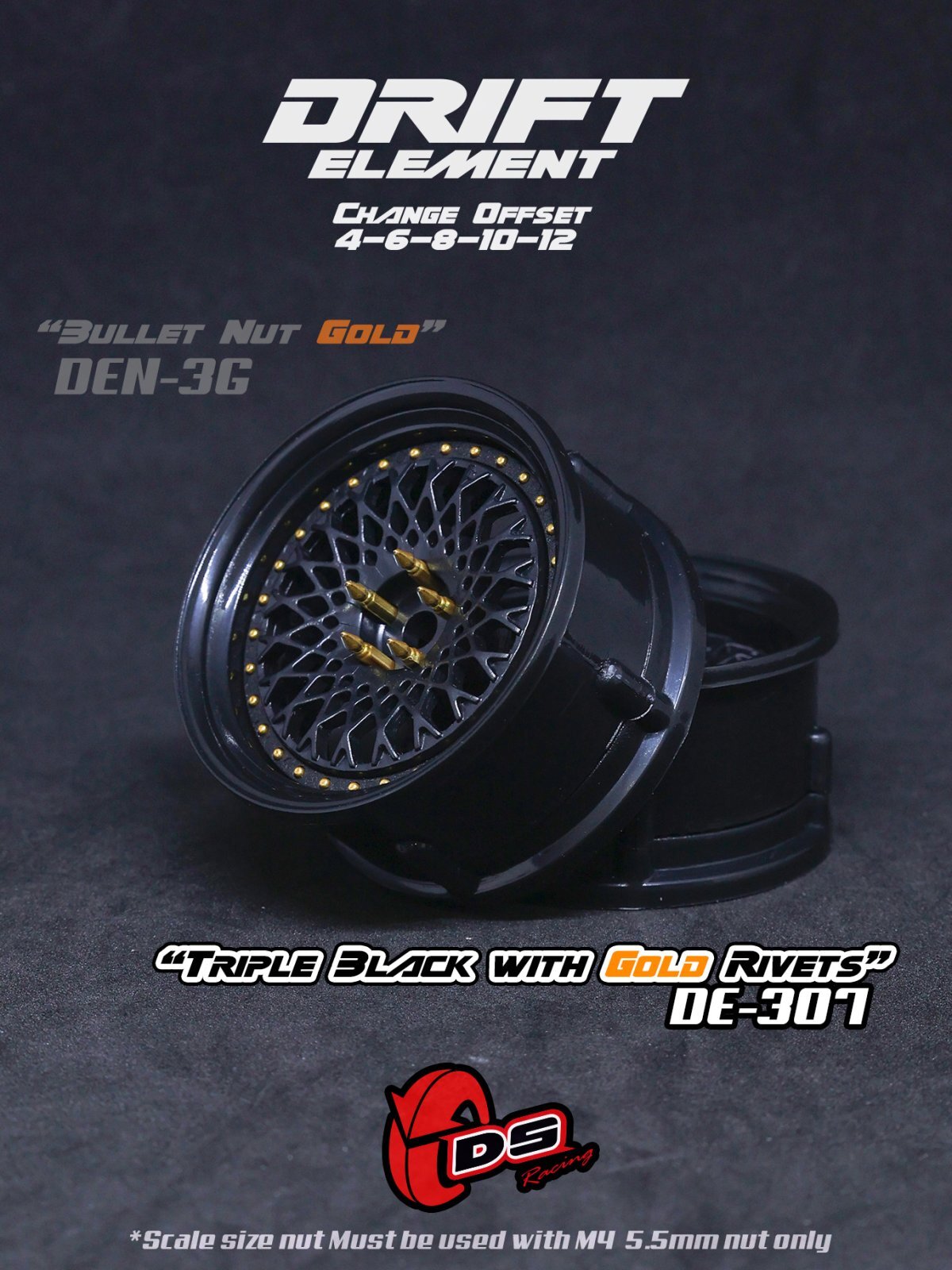 画像1: DRIFT ELEMENT SERIES RIM：Black Mesh Black Lip Gold Rivets